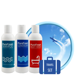 PureFresh Travel Set Package - Shampoo 60 ml, Conditioner 60 ml, Body Wash 60 ml - Biosense Clinic